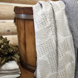 serviette drap de bain en lin lavé tissage gaufré couleur beige et gris lin naturel