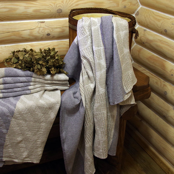 serviette drap de bain en lin lavé tissage gaufré couleur beige lin naturel